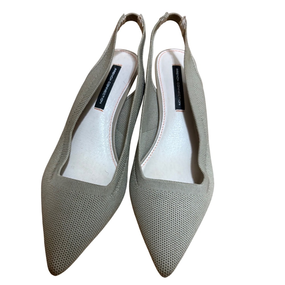 French Connection Womens Taupe Knit Pointed Toe Slingback Kitten Heels Size 8 - Picture 3 of 5